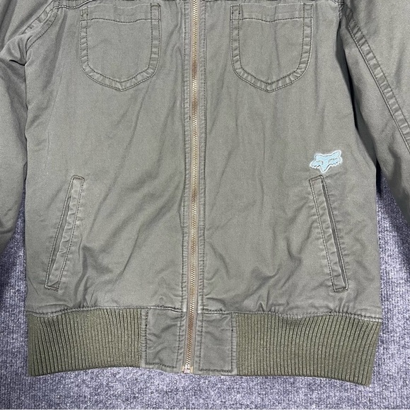 Fox Women’s Junior Large Green Military Style Faux Fur Hooded Jacket 90s Y2K - Picture 5 of 14